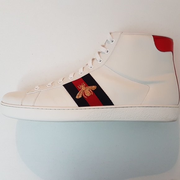 Gucci White Bee Ace High-Top Sneakers  Gucci M Siz - Picture 7 of 8